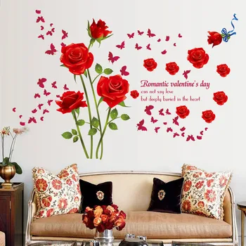 Autocolante de perete Trandafir Roșu Dormitor Living Baie, TV Fundal Decorativ de Perete Autocolant Decor Acasă Autocolante de Perete Decor