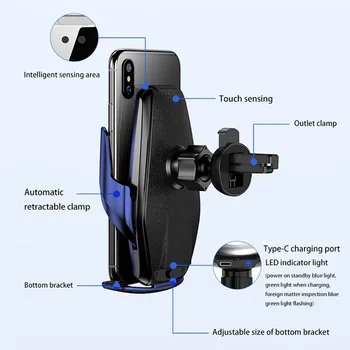 Automat 15W Wireless Incarcator Auto Suport de Telefon de Montare Qi Inductie Senzor de Încărcare Rapidă Pentru iPhone 12 11 XS XR 8 Samsung S20 S10