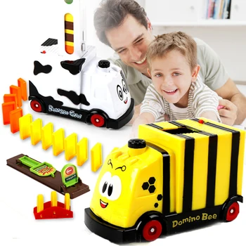 Automate de Stabilire Domino Caramida Copii Tren Masina Seta un Sunet de Lumină Colorate Domino Joc de Blocuri de Învățământ DIY Jucărie din Plastic Set