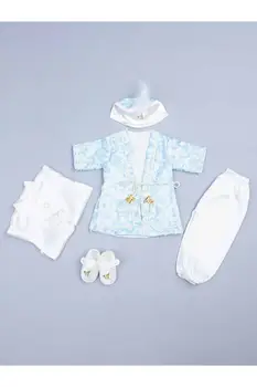 Baby Boy Blue Print Costum Vechi Nostalgie de Epocă Otomană Prințul Ocazii Speciale Elegant Bebelusi 5 piese Confortabil Moda baieti