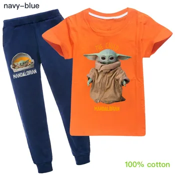 Baieti Haine de Moda Mandalorian Copilul Yoda Băiat de Desene animate fata Set Casual Vânzare Fierbinte Copii Costum T-shit + Pantaloni albastru-Închis copil