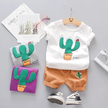 Baieti Haine de Vară Copilul Băiat 2021 Haine Scurte Cactus O-neck T-shirt + pantaloni Scurți Seturi de Copii Haine de Copii 1-4 Ani