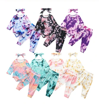 Baieti Tie-dye Fete Haine 2020 Toamna Îmbrăcăminte Seturi de Nou-nascuti din Bumbac Gradient Print cu Maneca Lunga Body+Pantaloni Copii Costume