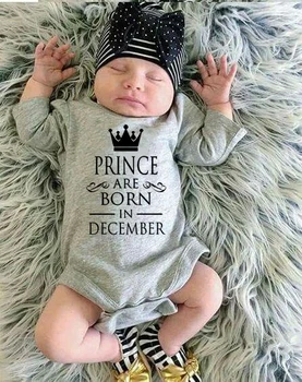 Baieti Ziua de naștere a Prințului Sunt Născut În JAL-DEC Imprimare Body Copii Haine Amuzante pentru Copii cu Maneci Lungi Salopeta Uzura de Partid