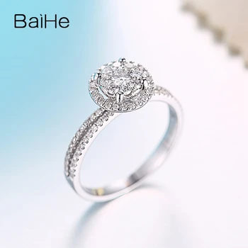 BAIHE Solid 18K Aur Alb 0.51 ct SI/SEC Rotund Naturale Diamante inel Pentru Femei la Modă Cadou de lux Rafinat кольцо rotund кольца
