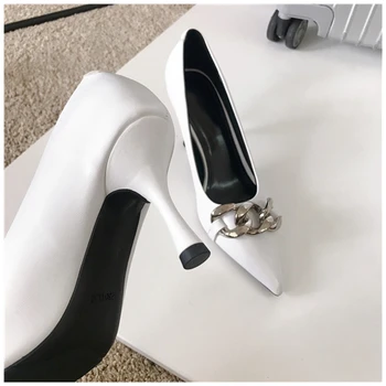 Bailamos Primăvară Tocuri Subtiri Pompe Pantofi Femei A Subliniat De La Picior Toc Înalt Pantofi De Lucru Brand De Moda Lanț De Epocă Elegant Superficial Pompe