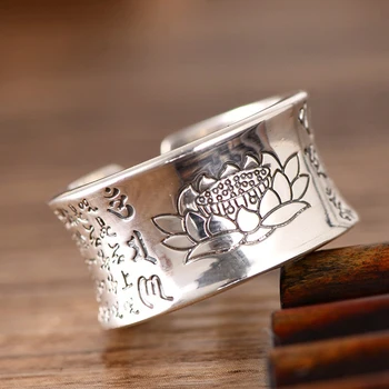 BALMORA 999 Inel de Argint Oameni Budiste Inima Sutra Signet Inel Vintage de Deschidere Femei Inele Argint Bijuterii