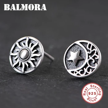 BALMORA Reale Argint 925 Luna si Soare Cercei Stud pentru Femei Argint Thai Moda Antic Delicate Bijuterii Brincos