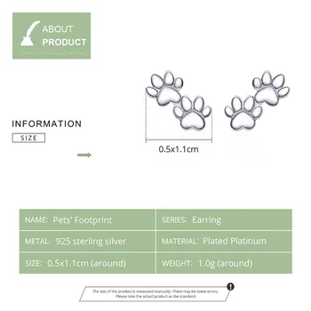Bamoer Labă de Câine de Argint Cercei Stud pentru Femei Argint 925 animale de Companie Pisica Amprenta Cercei Accesorii Bijuterii SCE718