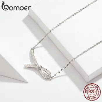 Bamoer Nod Declarație Colier Femei Clar CZ Orbitor Scurt Colier Argint 925 Bijuterii de Nunta de Lux 2019 Noi BSN069