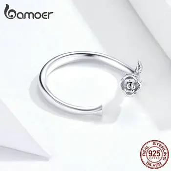 Bamoer Spini și s-a Deschis Reglabil pe Deget Inele pentru Femei Floare 3D Trupa Inel Argint 925 Bijuterii coreeană BSR065