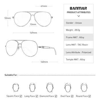 BANMAR DESIGN de BRAND Pilot Bărbați ochelari de Soare Polarizat Cadru Metalic Anti-Orbire Oglindă Lentile de Moda de Pescuit Ochelari de Soare de sex Masculin UV400