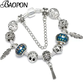BAOPON Pene& Craniu Pandantiv Margele Bratari & Brățări Cu Argint Culoare Lanț de Șarpe Brățară Bijuterii Pulseras