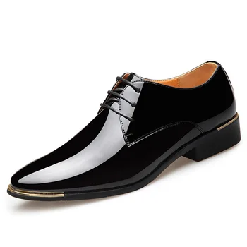 Barbati Brand de lux Clasic Subliniat Toe Dress Mens Dantela-up Piele de Brevet de Mireasa Negru Oxford Formale Pantofi Marime Mare 38-48