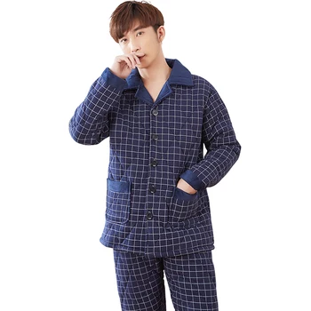 Barbati carouri modele de seturi de pijama trei straturi de îngroșare iarna pijamale bărbați matlasat geaca bumbac matlasat pijamale plus dimensiune L-3XL