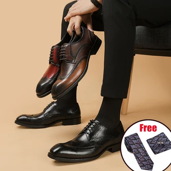 Barbati din piele pantofi de afaceri costum rochie pantofi barbati de brand Bullock piele naturala negru dantelă de nunta mens pantofi Phenkang 2020