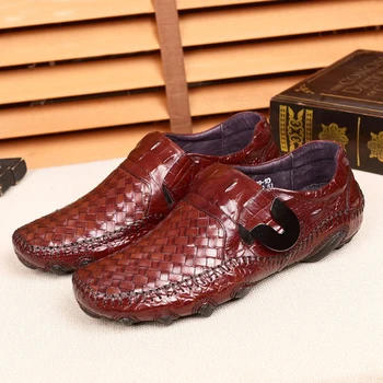 Barbati Pantofi Casual din Piele de Crocodil, model din piele loafes Bărbați Mocasini Bărbați Mocasini Casual Pantofi cu Barca Caracatiță Unic