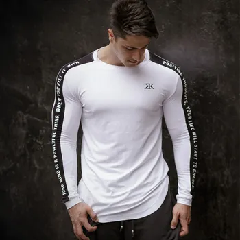 Barbati Skinny Camasi cu maneca Lunga Primăvara anului 2019 Moda Casual Imprimate T-Shirt de sex Masculin Săli de sport de Fitness Negru tricou Topuri Brand de Îmbrăcăminte