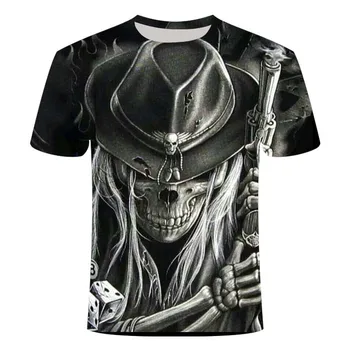 Barbati Skull T Shirt de Moda de Vara cu Maneci Scurte Ghost Rider Rece T-Shirt Craniu 3D de Imprimare Topuri Rock Foc Craniu Tricou Barbati