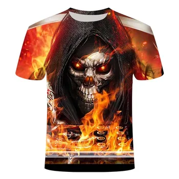 Barbati Skull T Shirt de Moda de Vara cu Maneci Scurte Ghost Rider Rece T-Shirt Craniu 3D de Imprimare Topuri Rock Foc Craniu Tricou Barbati