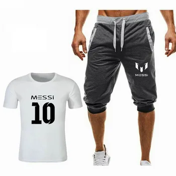Barbati tricou + pantaloni scurți Messi T-shirt două piese de moda de vară Fotbal Lionel Messi elementele de imprimare cu maneci scurte T-shirt de fitness