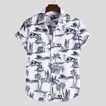 Barbati Tricou Stil Etnic Print Barbati Casual Tricou Rever Gât Streetwear Maneci Scurte Topuri 2020 Liber Tropicală Cămașă Hawaiană Barbati Top