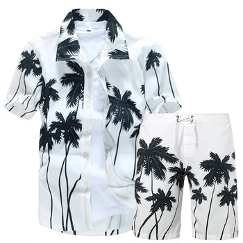 Barbati Tricouri Hawaii Set de Vara Floral Tricouri Barbati +Print pantaloni Scurți de Plajă Maneci Scurte Trening 2020 Moda 2 Seturi de piese de sex Masculin