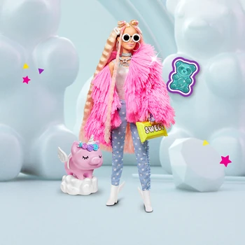 Barbie Papusa din Plus Roz Pufos Strat Extra-Lung Ondulat Parul Papusa Cu mai Multe Articulații Flexibile Ediție Jucarii Fete Ziua de nastere Gif