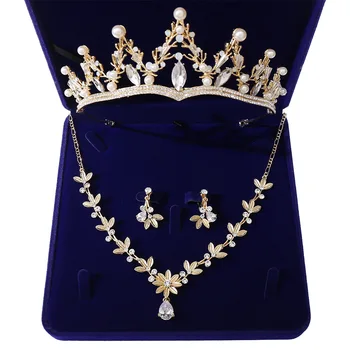 Baroc Aur De Cristal Pearl Flori De Mireasa Seturi De Bijuterii Stras Coroana Diademe Africane Margele Bijuterii Set Colier Cercei Set