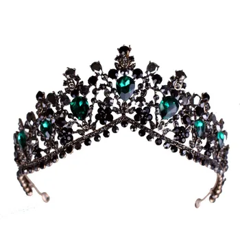 Baroc Bronz Negru Cristal Verde de Mireasa Diademe Crown Vintage Stras Diadema pentru Mirese Benzi de Nunta Accesorii de Par