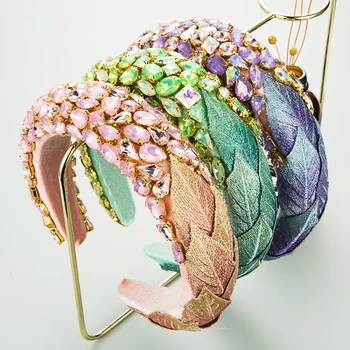 Baroc Geometrice Colorate Crystal Headband Femei Farmec Flanel Frunze de Burete Gros de Păr Trupa de Nunta pentru Femei Accesorii de Par