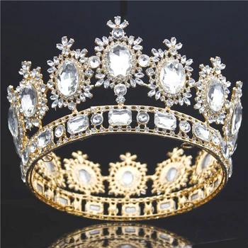 Baroc Mare Tiara Coroana Stras de Cristal Mare Diadema Mireasa Nunta bijuterii de Păr Diademe și Coroane ornamente de Păr Frizură