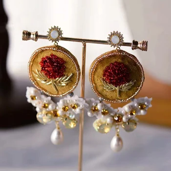 Baroc, Vintage Handmade Stras& Perle Cercei Lungi De Bal De Păr Bijuterii