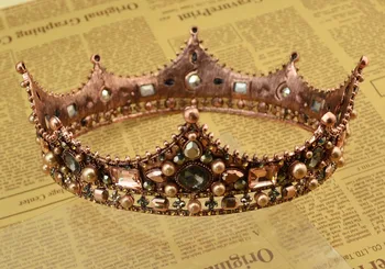 Baroc, Vintage Regina Regelui Coroana Nunta Coroane și Diademe de Aur de Stras Coroana de Bronz pentru Femei Fete de Mireasa Accesorii de Par