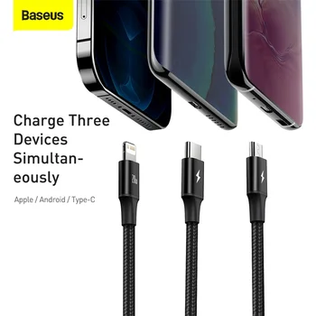 Baseus 3 în 1 Cablu USB de Tip C Cablu pentru iPhone 12 Pro Max Rapid Cablu de Încărcare pentru Samsung S21 Cablu Micro USB pentru Xiaomi Redmi