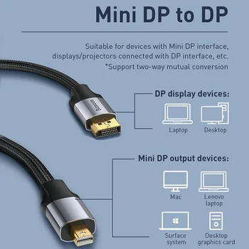 Baseus DP la HDMI Cablu 4K DisplayPort, Mini DP la DP Cablu Adaptor Pentru Macbook Pro Air PC TV Proiector Display Port la HDMI Cablu