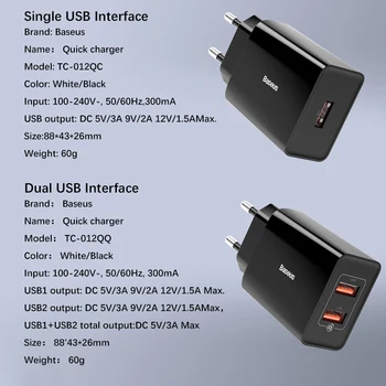 Baseus Mini 18W PD Incarcator USB QC3.0 Liniuță Rapid de Încărcare Tyep-C Dual USB UE Încărcător de Călătorie Plug