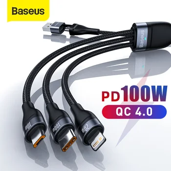 Baseus PD 100W 3 în 1 Cablu USB de Tip C Pentru iPhone 12 Mini 11 XR Pro XS Max 8 Încărcător Cablu de 5A Rapid de Încărcare Micro USB, Cablul de Sârmă