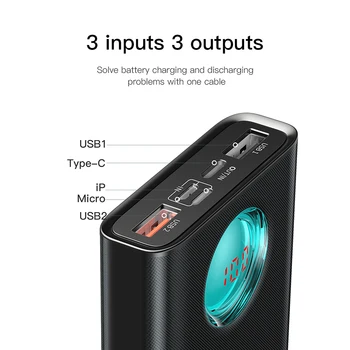 Baseus Power Bank 20000mAh Tip C PD Încărcare Rapidă + Încărcare Rapidă USB 3.0 Powerbank Baterie Externă Pentru iPhone Huawe Xiaomi mi