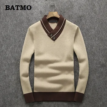 Batmo 2018 new sosire toamna de înaltă calitate 90% lână pulover casual barbati,barbati bleumarin pulovere 006