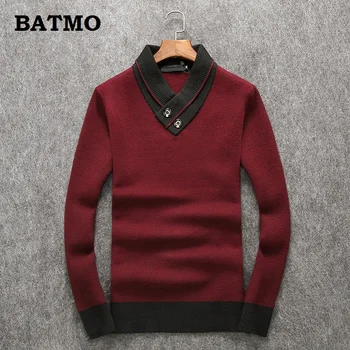 Batmo 2018 new sosire toamna de înaltă calitate 90% lână pulover casual barbati,barbati bleumarin pulovere 006