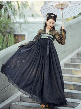 Beat de frumusete chineză Hanfu femei roșu hanfu rochie de zi cu zi student negru moderne hanfu chineză fusta de vara mare maneca costum hanfu