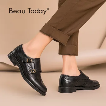 BeauToday Călugăr Pantofi Femei Cataramă Curele Din Piele Calfkin Rotund Toe Doamna Apartamente Manual Bocanc Stil Pantofi 21408