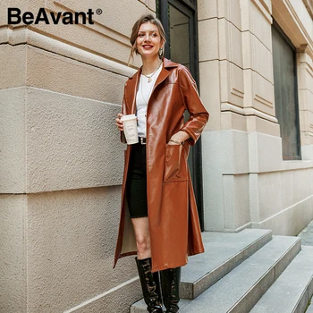 BeAvant Elegant solid maro dantela femei haină de blană Rever femei haină lungă doamne de Birou de toamna iarna cald sacou lung 2020