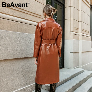 BeAvant Elegant solid maro dantela femei haină de blană Rever femei haină lungă doamne de Birou de toamna iarna cald sacou lung 2020