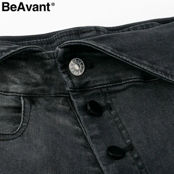 BeAvant talie Mare butonul de skinny jeans negri pantaloni Femei de cauzalitate ori creion blugi de sex feminin 2019 moda de Vara pantaloni din denim codrin