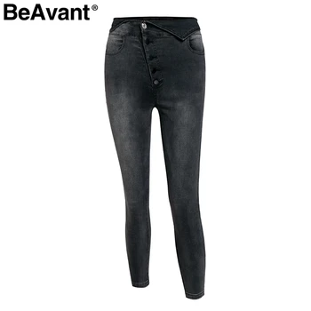 BeAvant talie Mare butonul de skinny jeans negri pantaloni Femei de cauzalitate ori creion blugi de sex feminin 2019 moda de Vara pantaloni din denim codrin