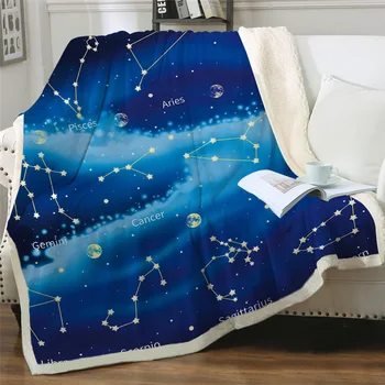 BeddingOutlet Douăsprezece Constelații Sherpa Arunca Pătură Galaxy Stele Cuvertură Scorpius Leo Horoscop Albastru Canapea De Pluș Pătură