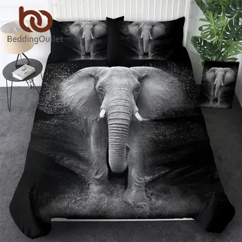 BeddingOutlet Elefant Set de lenjerie de Pat Queen 3D Imprimate Carpetă Acopere Dublu Negru și Alb lenjerie de Pat Fotografie Lenjerie de pat 3pcs
