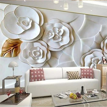 Beibehang fotografie tapet 3D relief hârtie de perete pentru camera de zi TV fond alb cu trandafiri wallpaper 3d pentru pereti podele de hârtie